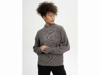 MELA MELA Bio-Damen-Rippstrick Troyer 'KIMAYA' mit Stehkragen, bear melange,
