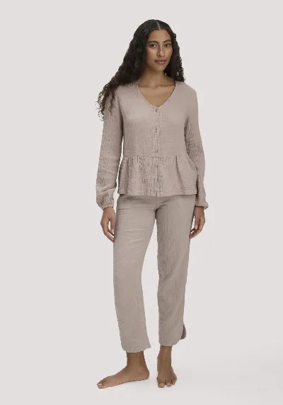 hessnatur hessnatur Damen Musselin Schlafhose Regular PURE COMFORT aus Bio-Baumwolle - beige