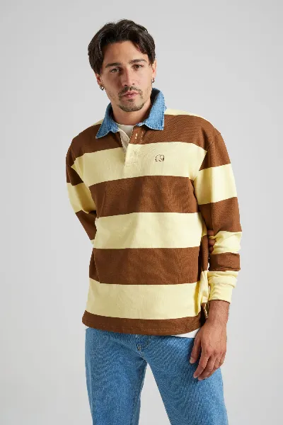Trendsplant Trendsplant Herren vegan Sweater Yard Rugby-Polo Cappuccino/Banane