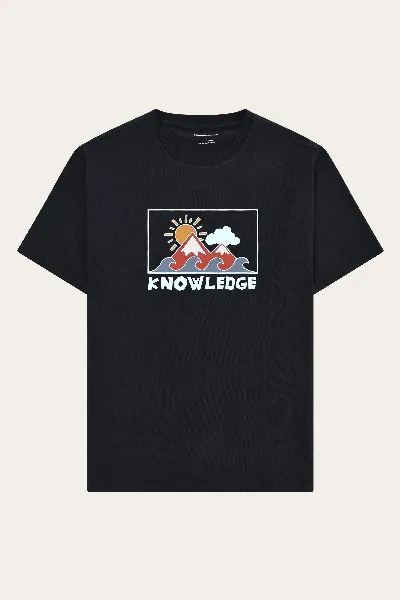 KnowledgeCotton Apparel KnowledgeCotton Apparel Herren vegan T-Shirt Herren Front Print Night Sky Navy