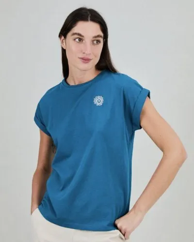 Brava Fabrics Brava Fabrics Asis Percales Daisy Scoop T-Shirt Blau