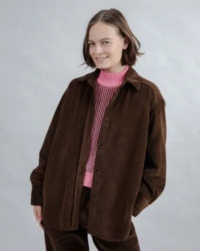 Brava Fabrics Brava Fabrics Langes Cord-Hemd Overshirt Schokolade