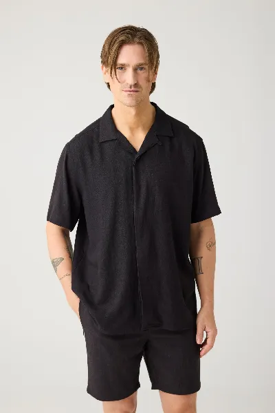 KnowledgeCotton Apparel Hemd Relaxed Linen Mix Schwarz