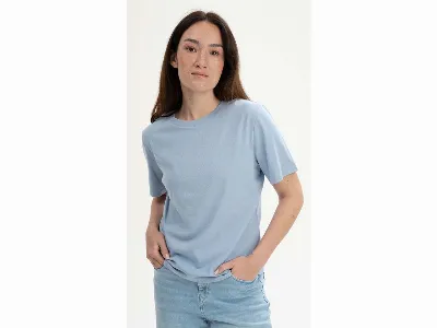 MELA MELA Bio-Damen-T-Shirt TANIKA mit geripptem Rundhalsausschnitt, zartes blau,