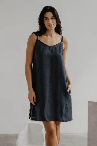 AmourLinen AmourLinen Damen vegan Slip Dress Zoe Charcoal