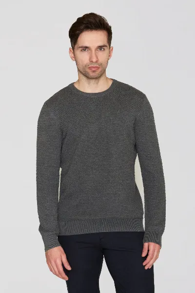 KnowledgeCotton Apparel KnowledgeCotton Apparel Herren vegan Strickpullover Vagn Bubble Rundhalsausschnitt Dunkelgrau Melange