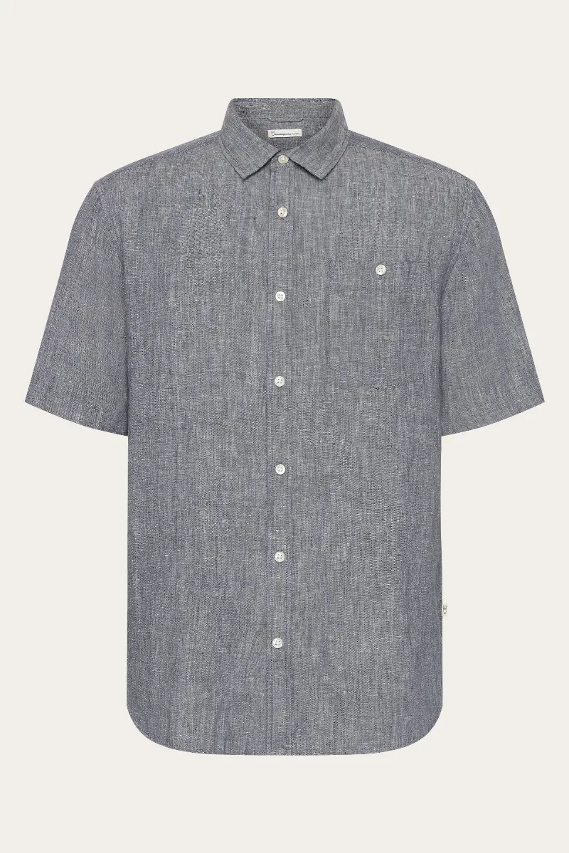 KnowledgeCotton Apparel KnowledgeCotton Apparel Herren vegan Kurzarmhemd Custom Fit Vintage Indigo