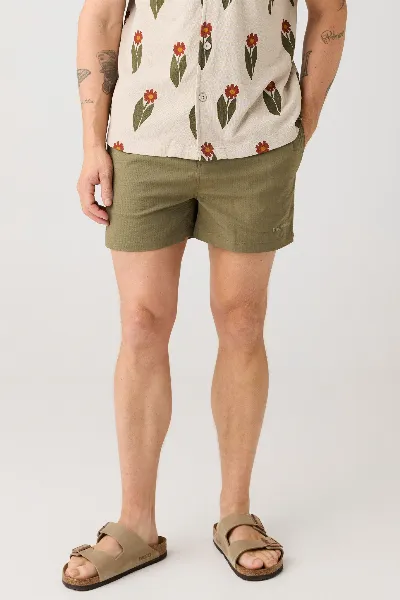KnowledgeCotton Apparel KnowledgeCotton Apparel Herren vegan Badeshorts Mid Thigh Seersucker Burned Olive