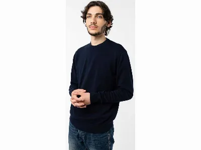 MELA MELA Bio-Herren-Feinstrick-Pullover 'HIMAL' mit Rundhalsausschnitt, navy,