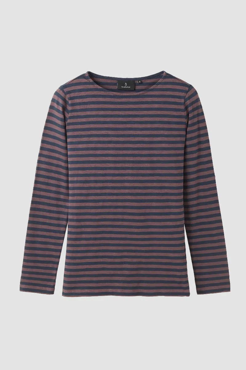recolution Recolution Damen vegan Langarmshirt Iris Stripes In Dunkeltraube