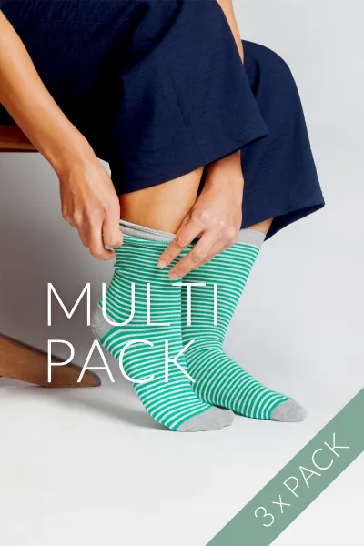Albero Natur 3er Pack Gestreifte Socken für Frauen