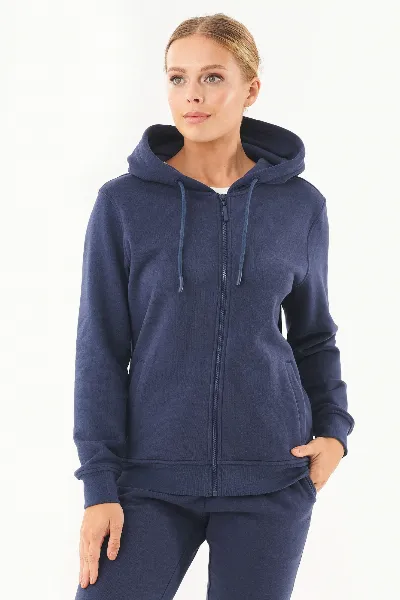 ORGANICATION ORGANICATION Damen vegan Soft-Touch-Kapuzenshirt Mit ReiÃŸverschluss Navy