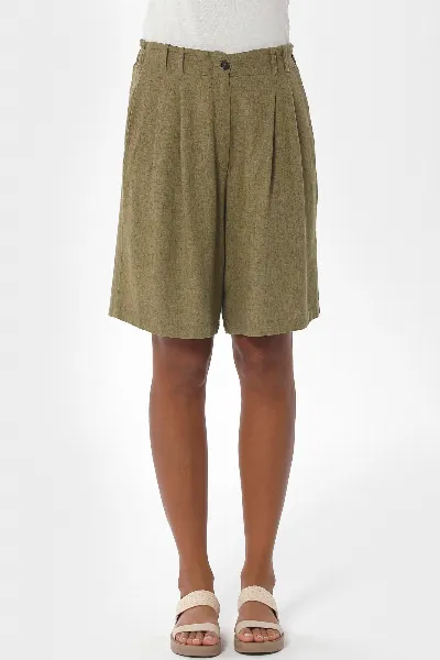 ORGANICATION ORGANICATION Damen vegan Shorts Mit Weitem Saum Olivgrün