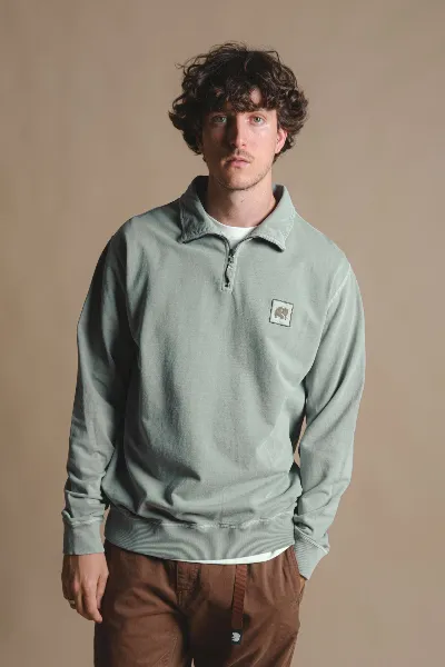Trendsplant Trendsplant Herren vegan Pullover Quarter Zip Sauce Pigment Silber Grün