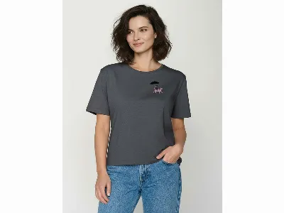 GreenBomb GREENBOMB Bio-Damen-T-Shirt 'Cat Walk' weit geschnitten, gravel,