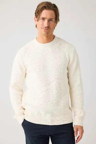 KnowledgeCotton Apparel KnowledgeCotton Apparel Herren vegan Strickpullover Rundhalsausschnitt Egret