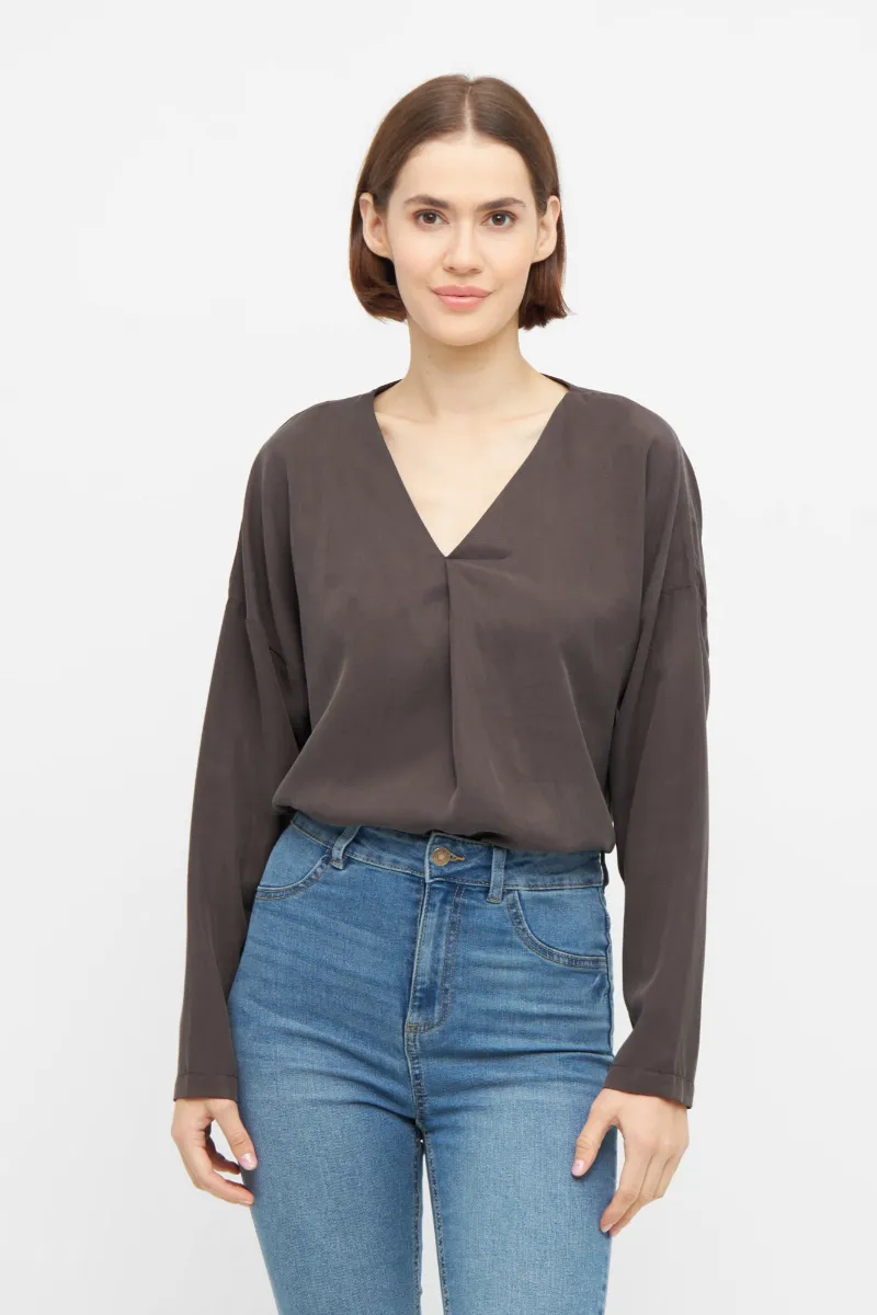 Widda Widda Damen vegan Bluse Langarm Beata Taupe