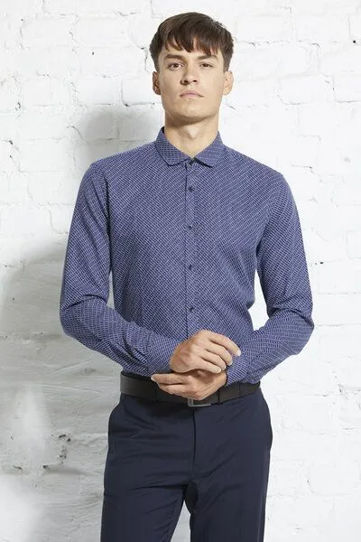 Wunderwerk Wunderwerk Herrenhemd aus Bio-Baumwolle Fancy graphic shark collar