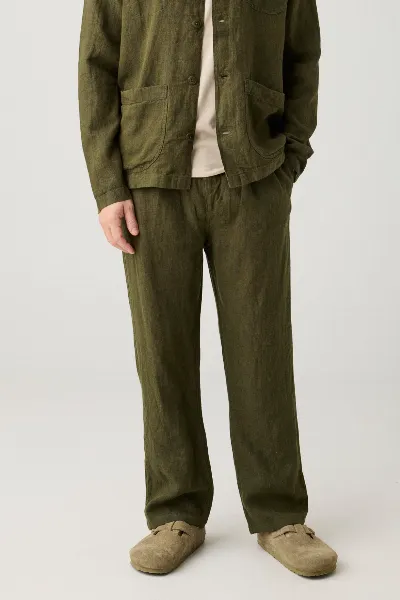 KnowledgeCotton Apparel KnowledgeCotton Apparel Herren vegan Hose Lose Leinen Gebrannte Olive