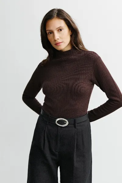 Rotholz Rotholz Damen vegan Longsleeve Mockneck Dunkel