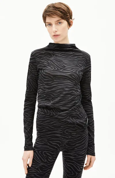 ARMEDANGELS ARMEDANGELS Damen vegan Longsleeve Calunaa Zebra Schwarz/Grau