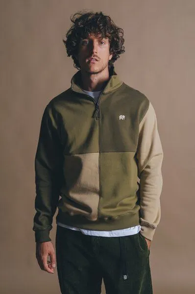 Trendsplant Trendsplant Color Block Half Zip Sweatshirt Gothic Olive