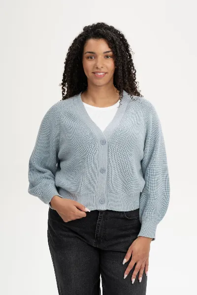 MELA MELA Damen vegan Strickjacke Rib Bhuma Cloudy Blue