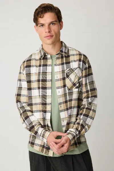 KnowledgeCotton Apparel KnowledgeCotton Apparel Herren vegan Hemd Light Flannel Checkered Braun Kariert