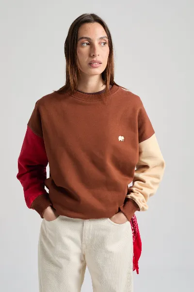 Trendsplant Trendsplant Damen vegan Sweatshirt Color Block Cherry Mahogany
