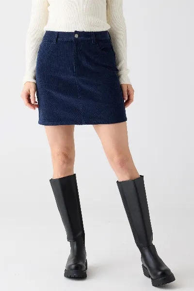 KnowledgeCotton Apparel KnowledgeCotton Apparel Damen vegan Rock Corduroy Night Sky Navy