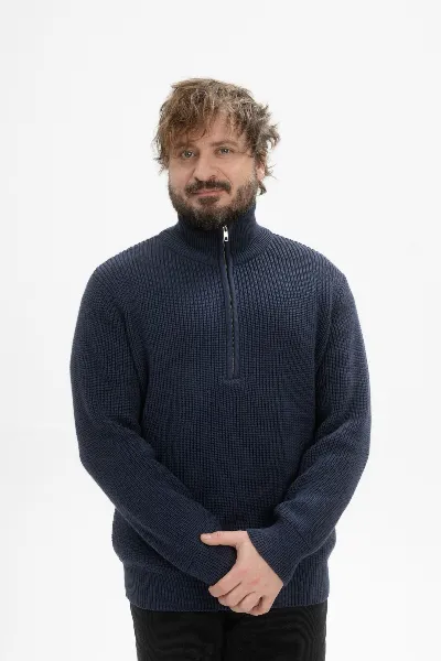 MELA MELA Herren vegan Strickpullover Gerippt Udai Navy