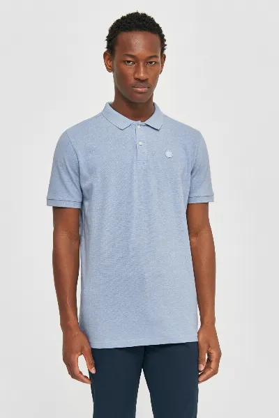 KnowledgeCotton Apparel KnowledgeCotton Apparel Herren vegan Polohemd Basic Abzeichen Sky Way Melange