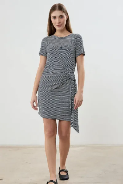 Clotsy Clotsy Damen vegan Kleid Maxine Blau Gestreift