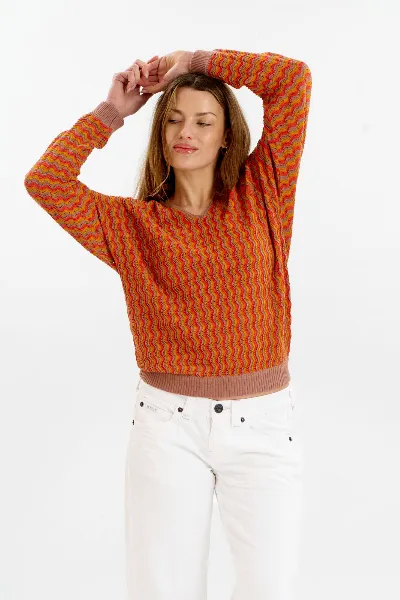 KOMODO KOMODO Damen vegan Pullover Clover Pointelle Kaffee