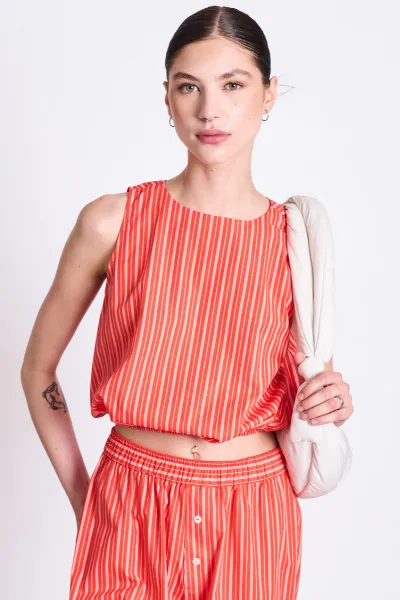 JAN N JUNE JAN 'N JUNE Damen vegan Top Amalien Kirsche Rot WeiÃŸ Gestreift