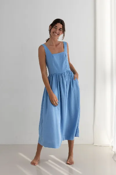 TWOTHIRDS TWOTHIRDS Damen vegan Kleid Formentera In Denim