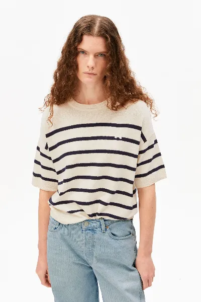 ARMEDANGELS T-Shirt Strick Stripe Linen Blend Off White
