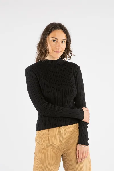 MATONA MATONA Damen vegan Langarmshirt Mit Geripptem Kragen Onyx