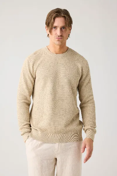 KnowledgeCotton Apparel KnowledgeCotton Apparel Herren vegan Strickpullover Vagn Bubble Crew Neck Light Feather Grey