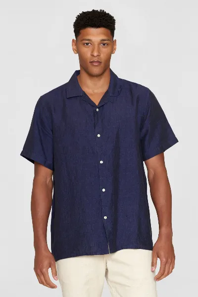 KnowledgeCotton Apparel KnowledgeCotton Apparel Herren vegan Hemd Mit Kurzen Ã„rmeln Box Fit Total Eclipse