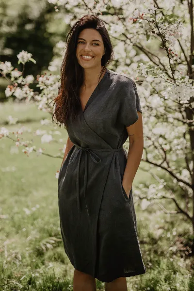 AmourLinen AmourLinen Damen vegan Wickelkleid Olivia Anthrazit