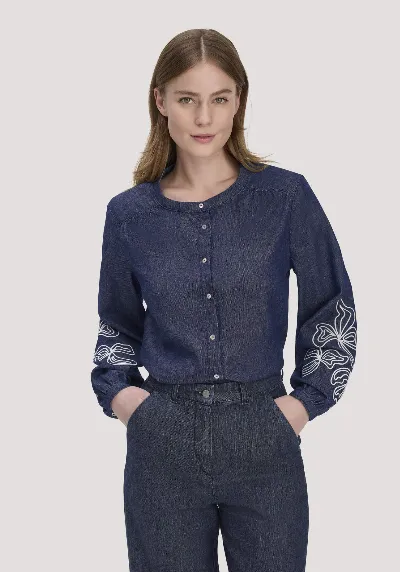 hessnatur hessnatur Damen Jeans Bluse Embroidery Relaxed aus Bio-Baumwolle - blau