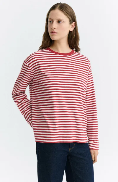 thinking mu Thinking MU Damen vegan Langarm- Emily Gestreift WeiÃŸ/Rot