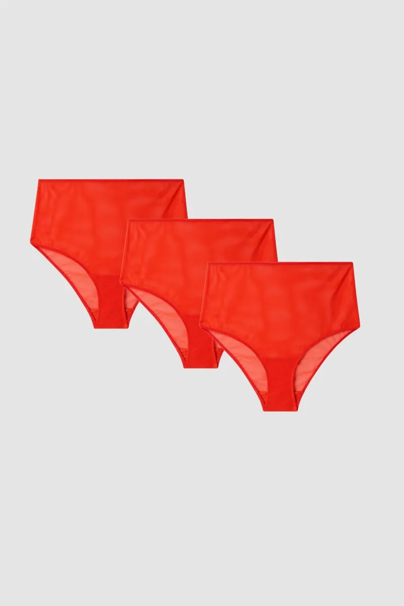 Understatement Understatement Damen vegan Multipack 3x Slips Highwaist Mesh Fiery Red