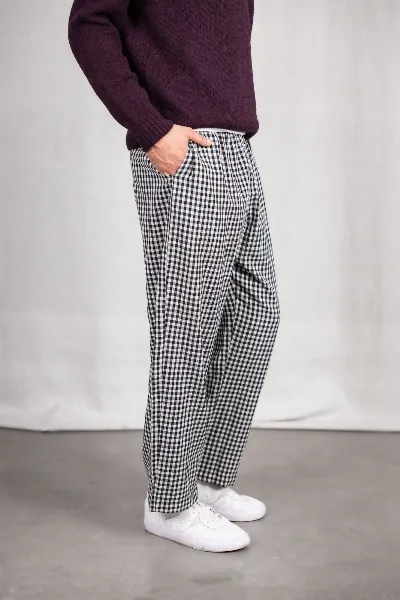 Jyoti Fair Works Jyoti Fair Works Herren vegan Hose Jhan Checkered Schwarz/WeiÃŸ