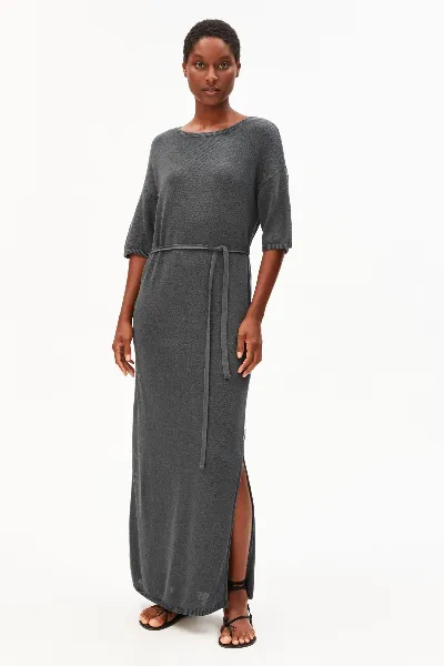 ARMEDANGELS Strickkleid Maxi Linen Blend Grau