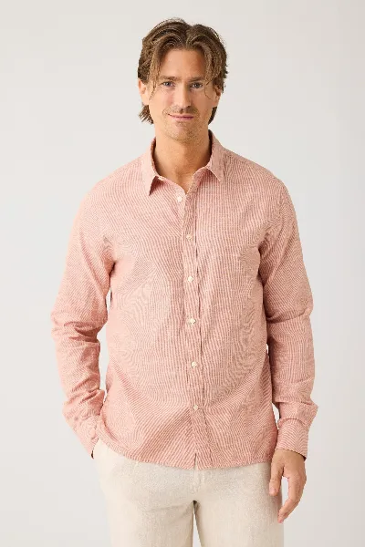 KnowledgeCotton Apparel KnowledgeCotton Apparel Herren vegan Hemd Dune Regular Stripe Rot
