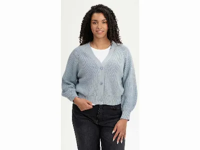 MELA MELA Bio-Damen-Rippstrick-Cardigan BHUMA mit Raglan-Ärmel, cloudy blue,