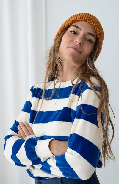 TWOTHIRDS TWOTHIRDS Damen vegan Longsleeve Hawi Ultramarine Stripes