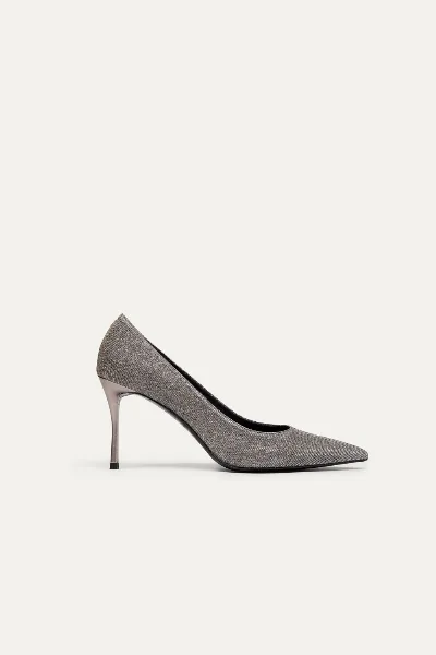 BIKKOU BIKKOU Damen vegan Pumps Romantisches Abendessen Silberner Lurex